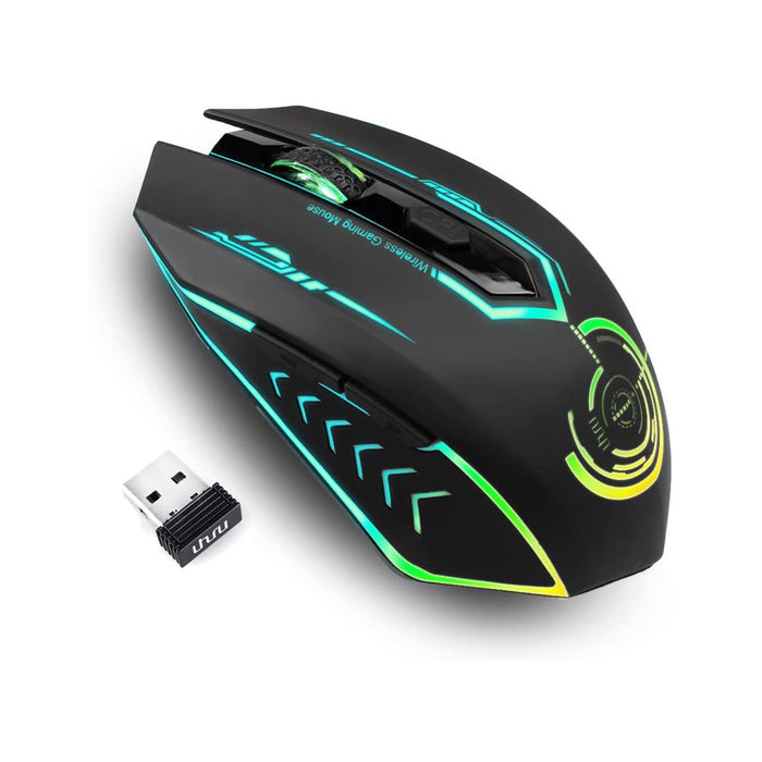 Wireless Gaming Mouse Up to 10000 DPI, UHURU Rechargeable USB Mouse with 6 Buttons 7 Changeable LED Color Ergonomic Programmable MMO RPG for PC Computer Laptop Gaming Players